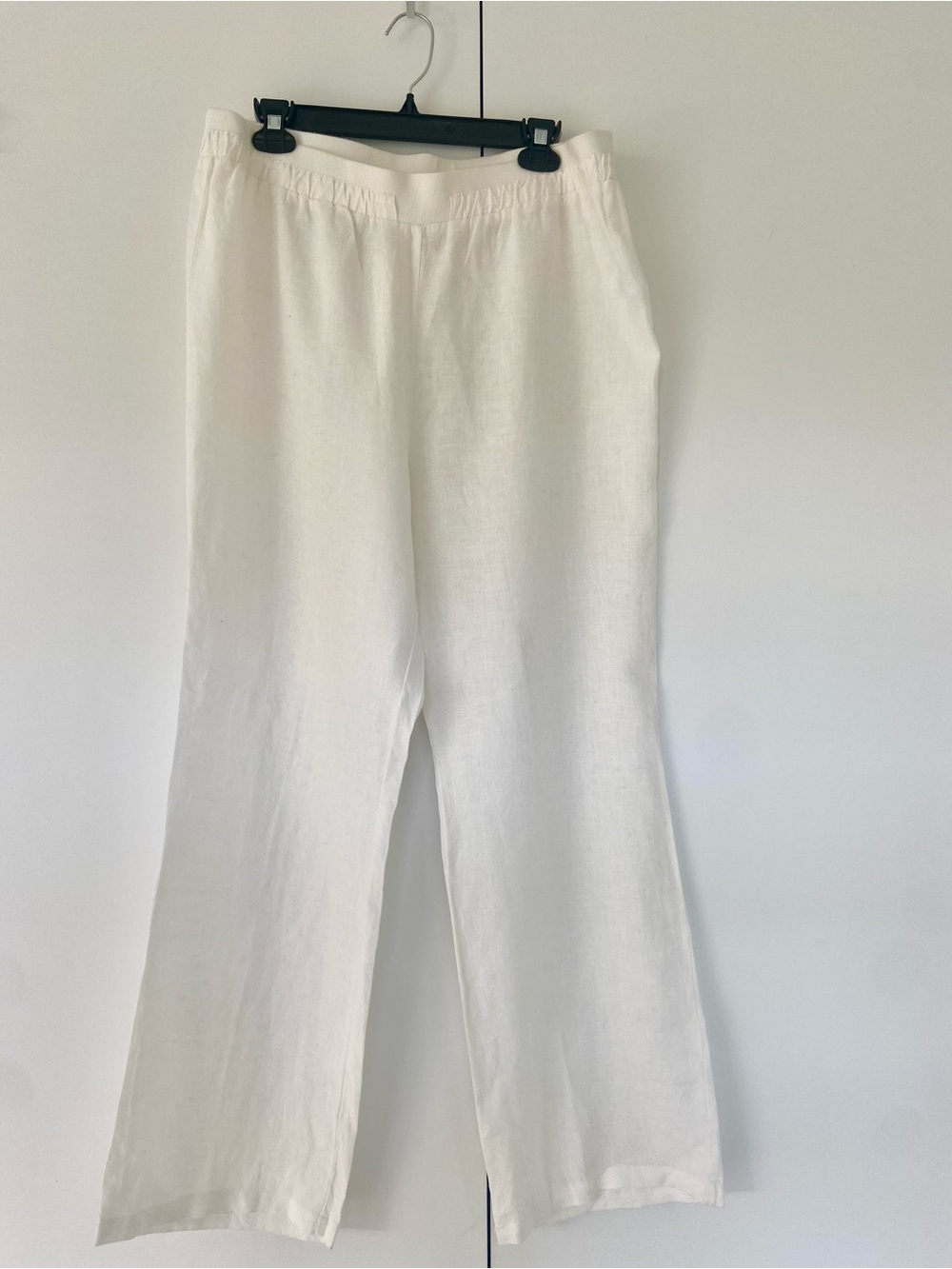 ELLEN TRACY 100% Linen Wide Leg Pull On Pants White Large Coastal Beach EUC